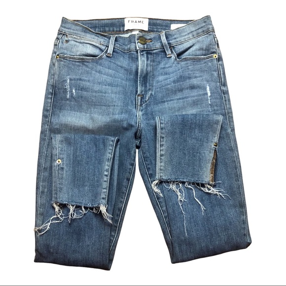 FRAME Denim Jeans Le High Skinny Knee Destroyed Size 26 Pre-Loved - Picture 5 of 12